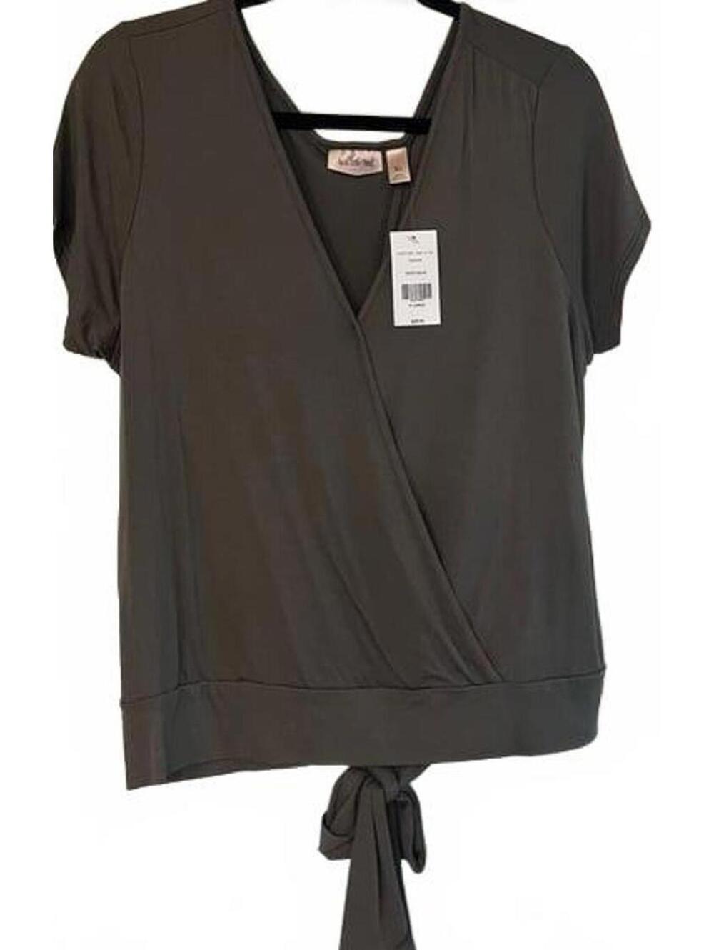 NWT Buckle Willow & Root Women’s Dusty Olive Tulip Knit VNeck Back Tie Top - Picture 8 of 8